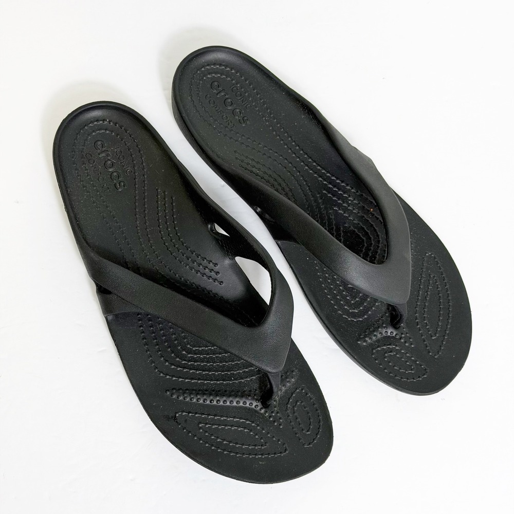 Crocs Kadee II Flip Flops Women Size 10 Black Sandals Iconic Comfort Thong